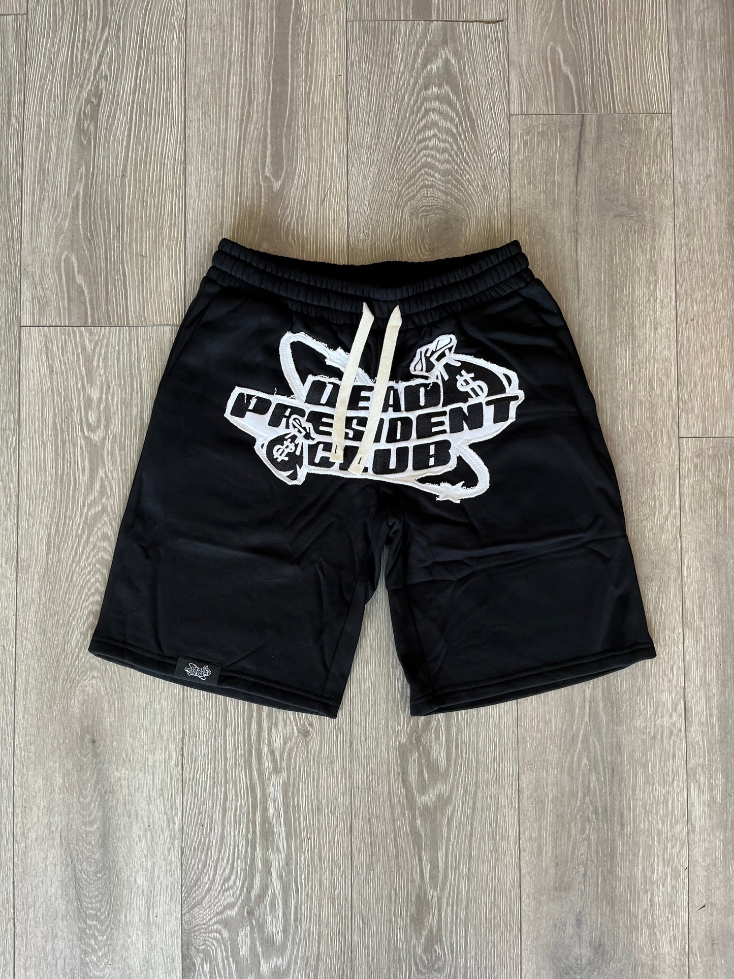 Dead Presidents Club Black & White Distressed Logo Shorts